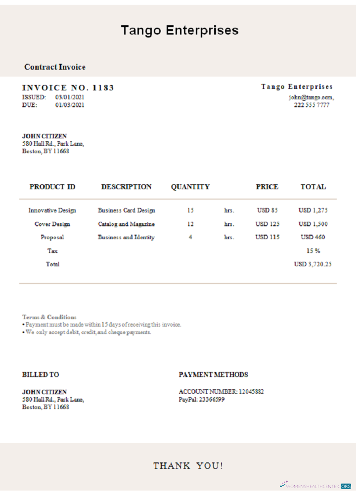 Download USA Tango Enterprises invoice Photoshop template